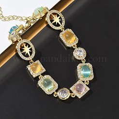 Messing-Gliederkettenarmbänder mit Mikropflaster und klarem Zirkonia für Damen&nbsp;BJEW-C156-03G