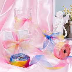 2 Strang 2 Farben Regenbogenfarbenes Polyester-Organzaband&nbsp;SRIB-CY0001-04