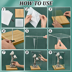Vitrines transparentes en acrylique pour figurines avec socle en bois&nbsp;ODIS-WH0030-298B
