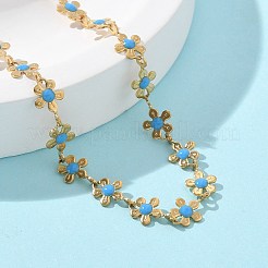 Bohemian 304 Edelstahl Emaille Deep Sky Blue Flower Link Kette Halsketten für Frauen&nbsp;NJEW-Z061-01G