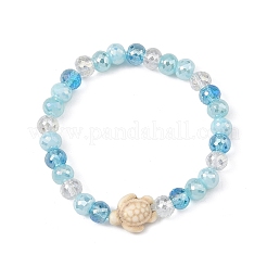 Braccialetti elasticizzati da donna con perline rotonde sfaccettate in vetro galvanizzato turchese sintetico tinto oceano tartaruga marina.&nbsp;BJEW-JB14386-02