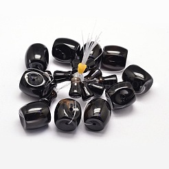 Gefärbte und erhitzte natürliche schwarze Achat-Edelsteine mit 3 Loch&nbsp;G-L409A-20