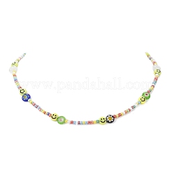 Fiore e faccina sorridente acrilico e collana di perline di semi per le donne&nbsp;NJEW-JN04303