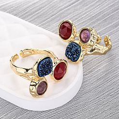 Bagues manchettes en améthyste naturelle/jade teinté/sodalite/jade coréen/quartz rose/agate&nbsp;RJEW-M076-05G