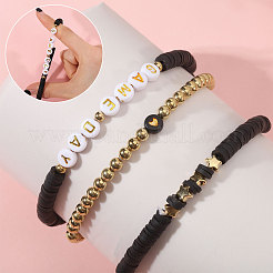 9 pièces 9 styles faits à la main en argile polymère heishi perles bracelets extensibles&nbsp;BJEW-WH0012-101B
