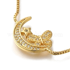 Gestellplattierung Messing Mikropflaster klare Zirkonia Kastenkette Schmetterling Mond Link Slider Armbänder&nbsp;BJEW-H614-02G