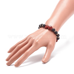Bracelet extensible en pierre de lave naturelle et pierres précieuses en forme de cœur&nbsp;BJEW-JB08732