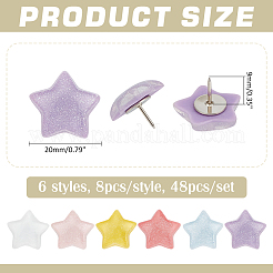 48 punaise en plastique transparent en forme d'étoile (6 styles différents)&nbsp;AJEW-ME00019