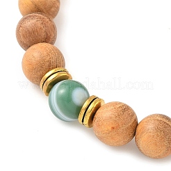 Braccialetti elastici in agata naturale striata e perline rotonde in legno per uomo e donna&nbsp;BJEW-JB12356-04