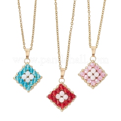 3 collana con catena in acciaio inossidabile 304 con ciondolo a forma di rombo con perline di vetro e pietra di luna arcobaleno naturale in 3 colori&nbsp;NJEW-MZ00124