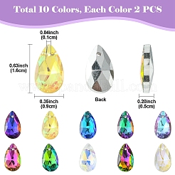 20 pz 10 colori pendenti in vetro a goccia sfaccettata&nbsp;GLAA-YW0004-10