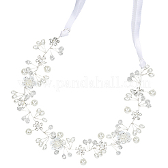 Haarreif aus Polyester mit Kunststoffperlen und Acrylblumen für die Braut&nbsp;OHAR-WH20010-04S