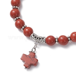 Braccialetti con ciondolo a croce in diaspro rosso naturale&nbsp;BJEW-JB12259-02