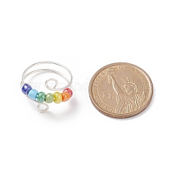 Anello polsino con perline rotanti con semi di vetro&nbsp;RJEW-JR00511-08
