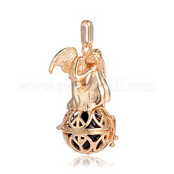 Colgantes redondos huecos de la jaula de cobre amarillo plateado de oro&nbsp;KK-J249-04G