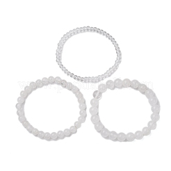 3 pz braccialetti elastici con perline di cristallo di quarzo sintetico rotondo&nbsp;BJEW-JB10962