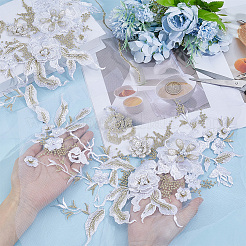 2 pièce d'ornements de broderie en polyester avec perles et fleurs 3D&nbsp;DIY-CY0003-64A