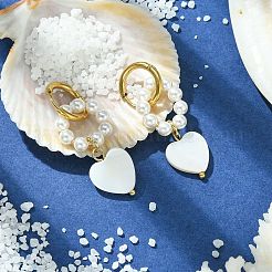 Creolen mit Muschelkernperlen und Muschelherzen&nbsp;EJEW-TA00323