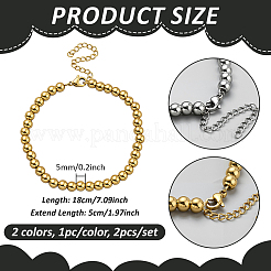 2 Stück 2 Farben Edelstahl-Kugelperlen-Armbänder für Frauen&nbsp;BJEW-GO0001-13