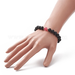 Bracciali elasticizzati con pietre laviche naturali e agata colorata&nbsp;BJEW-JB09178