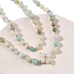 Collier rond à perles avec pendentif trèfle en amazonite naturelle et fermoirs en forme de cœur pour la Saint-Patrick&nbsp;NJEW-G202-02G-03