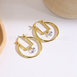 Boucles d'oreilles créoles en laiton et zircon cubique transparent&nbsp;FS-WG3D18D-02