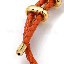 Bracciale a maglie con barra a colonna in ottone con cordini in cuoio&nbsp;BJEW-G675-05G-06