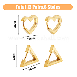 12 pieza de pendientes de aro de acero inoxidable de 6 estilos para mujer&nbsp;EJEW-FI0002-08