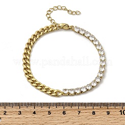 Pulseras de cadena de eslabones cuadrados con micropavé de circonita cúbica de latón&nbsp;BJEW-L460-005G-02