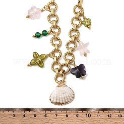 Colgante de mariposa con flor de vidrio y concha natural galvanizada&nbsp;NJEW-A063-14G