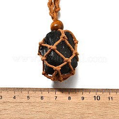 Natürliche schwarze Turmalin Makramee Beutel verstellbare Schieber Halsketten&nbsp;NJEW-M090-01