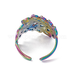 Ionenbeschichtung (IP) 304 Edelstahl aushöhlen Blatt offen Manschette Ring für Frauen&nbsp;RJEW-C045-16M