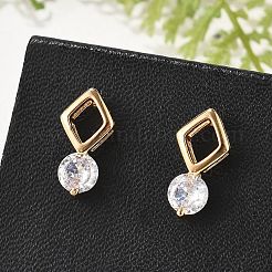 Orecchini a bottone in ottone con micro pavé di zirconi cubici&nbsp;EJEW-G428-20G-02