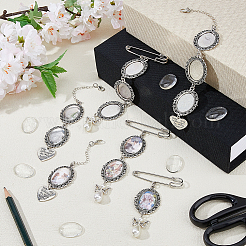 Ovale Anhänger aus Legierung mit Cabochon-Fassungen und herzförmigen Anhängerverzierungen&nbsp;HJEW-FH00299