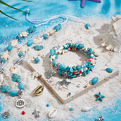 DIY-Sets zur Herstellung von Halsketten/Armbändern aus synthetischem Türkis und Kauri-Muschel&nbsp;DIY-PH0023-73