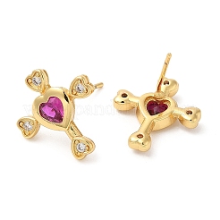 Gestellplattiertes Messingkreuz mit Love-Ohrsteckern mit kubischem Zirkonia&nbsp;EJEW-D061-10G