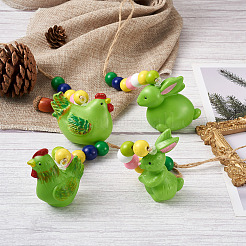 4 pièce de décorations suspendues en plastique en forme de poule et de lapin sur le thème de Pâques&nbsp;HJEW-CF0001-16B