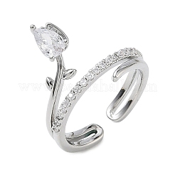 Offene Manschettenringe aus Messing mit Mikropavé und Zirkonia für Damen&nbsp;RJEW-L343-05P-02