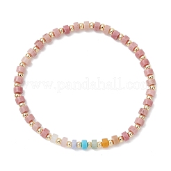 7 bracciale elastico con perline di ottone e pietre preziose miste naturali e sintetiche per donna&nbsp;BJEW-JB13334