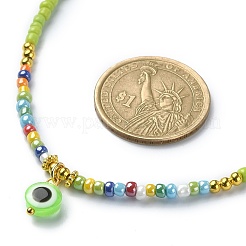 Collana con ciondolo malocchio in resina con catene di perline di semi di vetro&nbsp;NJEW-JN04378