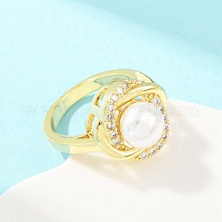 Fingerringe aus Messing mit Mikropavé-Kubikzirkonia für Damen&nbsp;RJEW-D340-02G-09