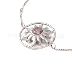 Bunter Zirkonia-Ring mit Sonnengliederarmband mit Satellitenkette aus 304er Edelstahl für Damen&nbsp;BJEW-F428-02P