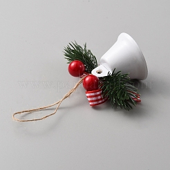 Weihnachtsglocke aus Eisen mit hängenden Dekorationen aus Kunststoffblättern&nbsp;FIND-WH0126-146A