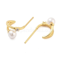 925 aretes tipo botón de plata de ley con micro pavé de circonita cúbica transparente para mujer&nbsp;EJEW-F342-03G