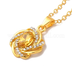 Strass-Blumen-Pandant-Halskette mit Kabelketten&nbsp;LS-NJEW-K247-01G