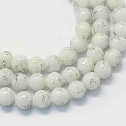 Back lackiertem Glas runde Perle Stränge, weiß, 8.5~9 mm, Bohrung: 1.5 mm, ca. 105 Stk. / Strang, 31.8 Zoll