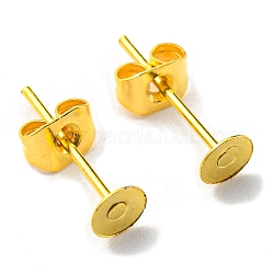 Iron Stud Earring Findings, Flat Round Earring Pads with Butterfly Earring Back, Golden, 4mm, 100pcs/bag