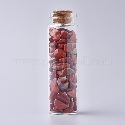 Bouteille en verre qui souhaitent, pour la décoration de pendentif, avec perles de jaspe rouge à l'intérieur et bouchon en liège, 22x71mm