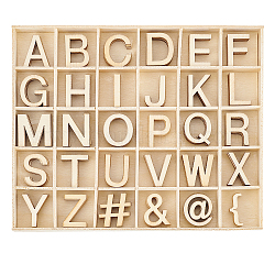 Set di lettere a~z in legno grezzo e simboli, giocattoli per bambini, cachi chiaro, 29.5x6~29.5x1.5mm, 180 pc / set