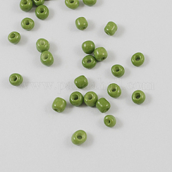 Granos de semilla de vidrio de pintura para hornear, verde oliva, 12/0, 1.5~2mm, agujero: 0.5~1 mm, aproximamente 30000 unidades / bolsa